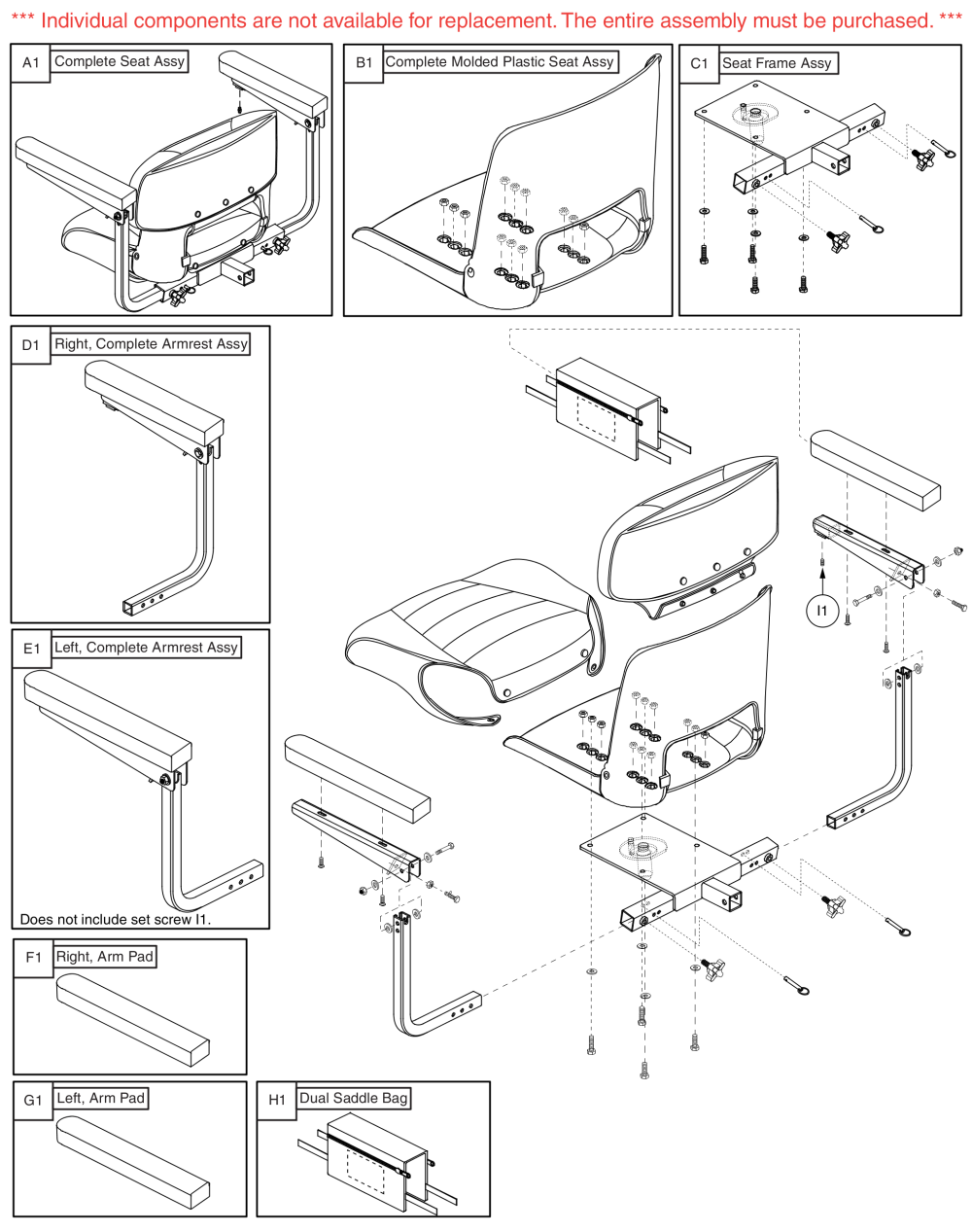 Seat Assy, Frame, Armrest, Armpads, Saddle Bag, Go-chair / Z-chair parts diagram