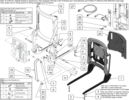 Backrest With Shear Recline (150 Degree) parts diagram