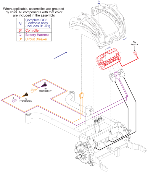Gc3 Electronics Assy W/ Battery Harness And Circuit Breaker, Jazzy Sport 2 parts diagram