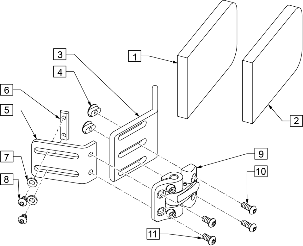 3 X 3 Ped Swing-away Lateral parts diagram