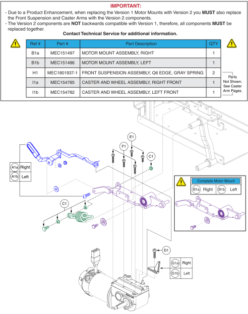 Freewheel, Motor Mount, & Hardware, Ver. 2, Q6 Edge / Edge X parts diagram
