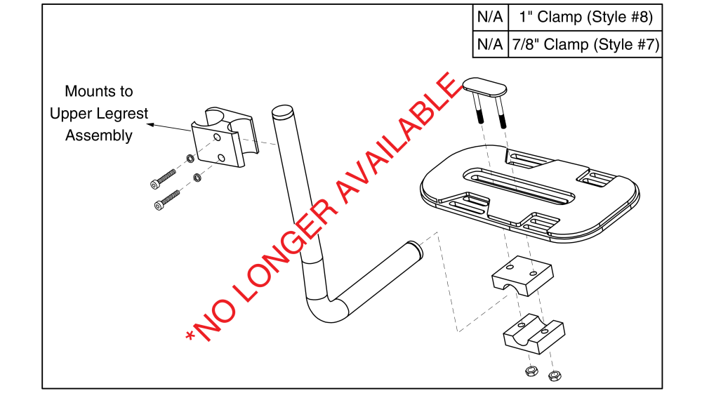 Small Clamp-on Pediatric High Mount Angle Adjustable Foot Plate - Style #7 Swing-away & Style #12 Elr parts diagram