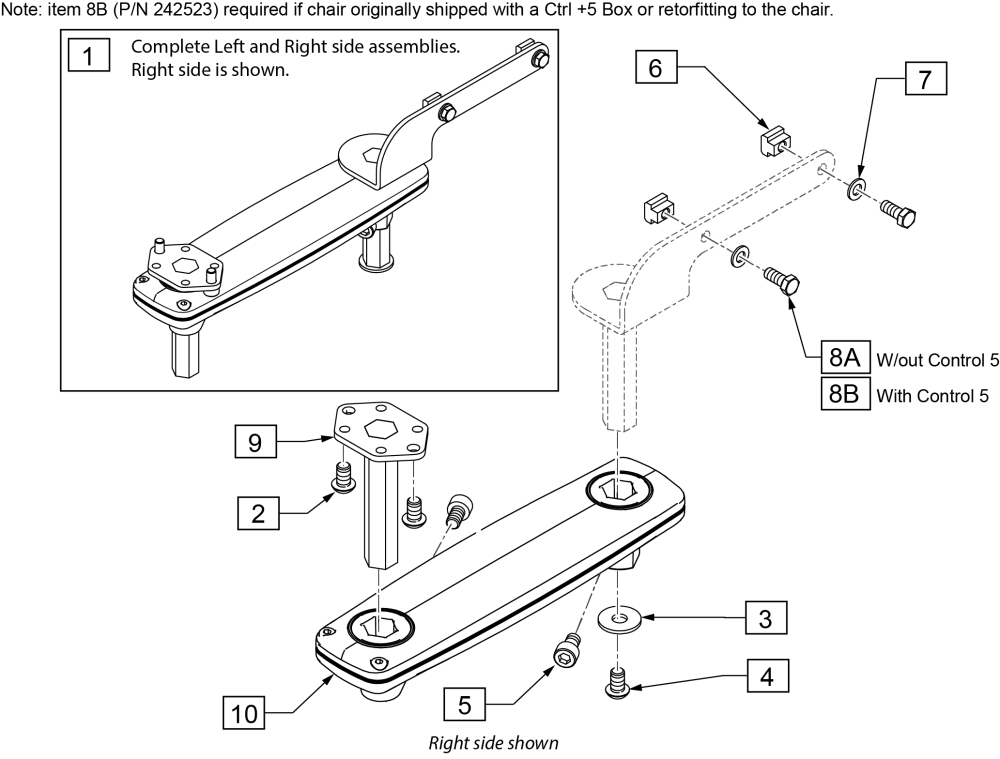 Sedeo Ergo Retractable Joystick Mount parts diagram