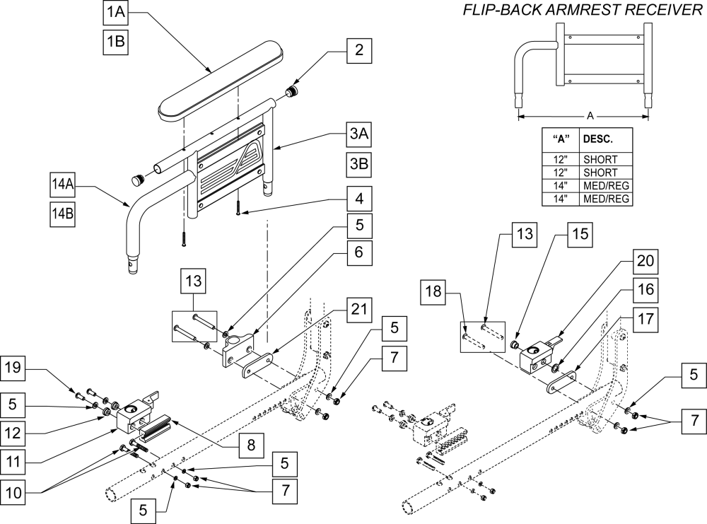 Dual Post Armrest & Receiver parts diagram