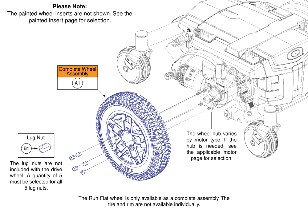 Run Flat Drive Wheel, Silver Rim/charcoal Tire W/ Color Rim Insert parts diagram