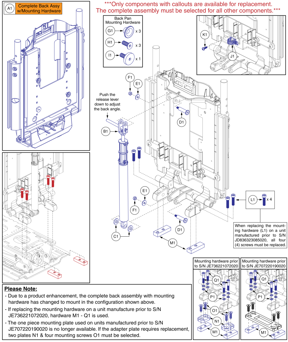 Static Back Assy, Tb3.5 Tilt, Tb3 Redesigned Back parts diagram