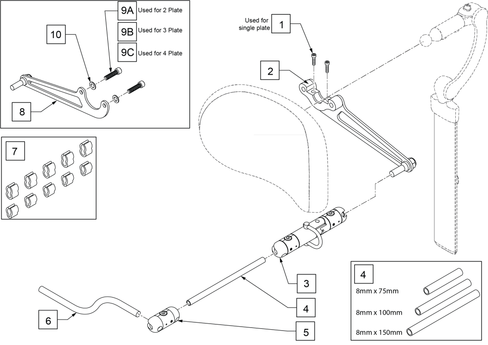 Link-it To Whitmyer Headrest Mount(chin Control Pkg) parts diagram