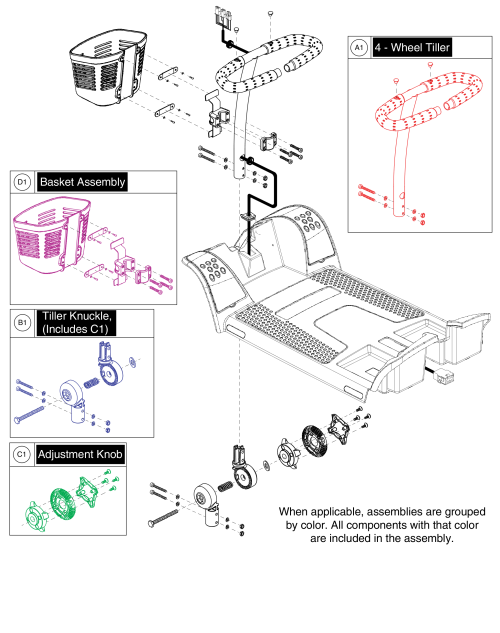 Tiller 4 Wheel,  Gogo Elite Traveller Plus parts diagram