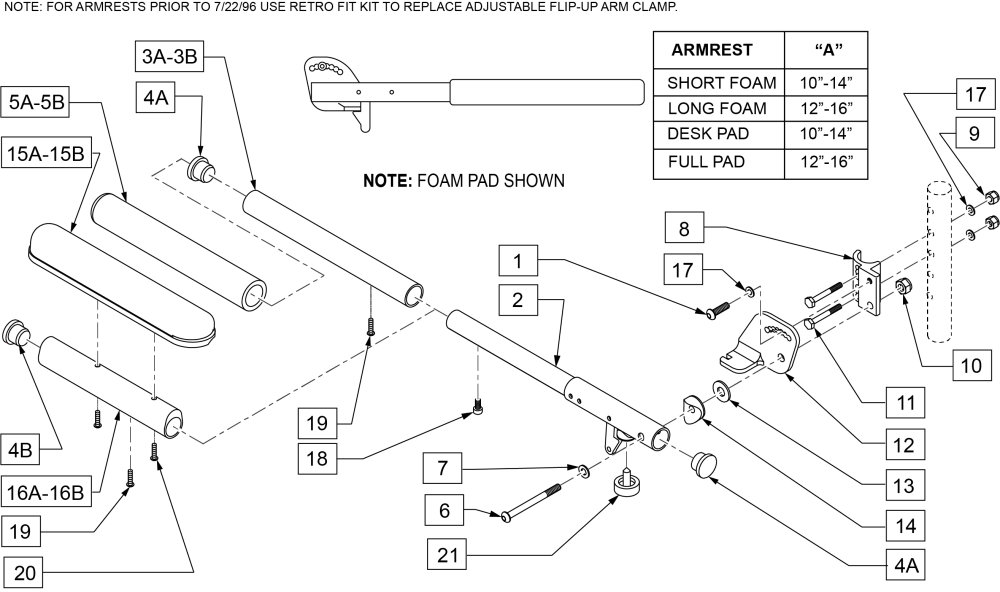 Length Adjustable Locking Flip-up Armrest (use On Dab Frames Only) parts diagram