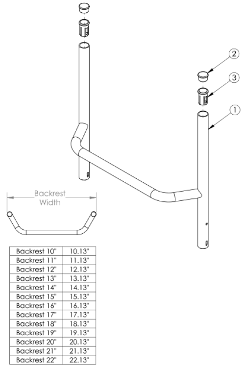 Tsunami Fixed Height Backrest Frame With Non-adjustable Rigidizer Bar parts diagram