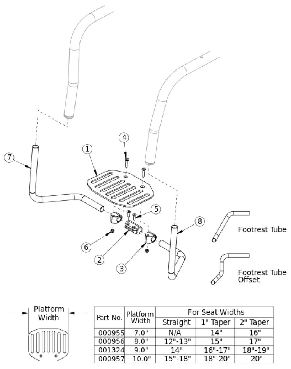 Ethos Angle Adjustable Flip Under Footrest parts diagram