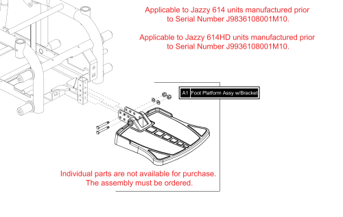 Foot Platform Assy - Gen. 2.  J614 Units Prior To S/n J9836108001m10. J614hd Units Prior To S/n J9936108001m10.jazzy 614 Series parts diagram