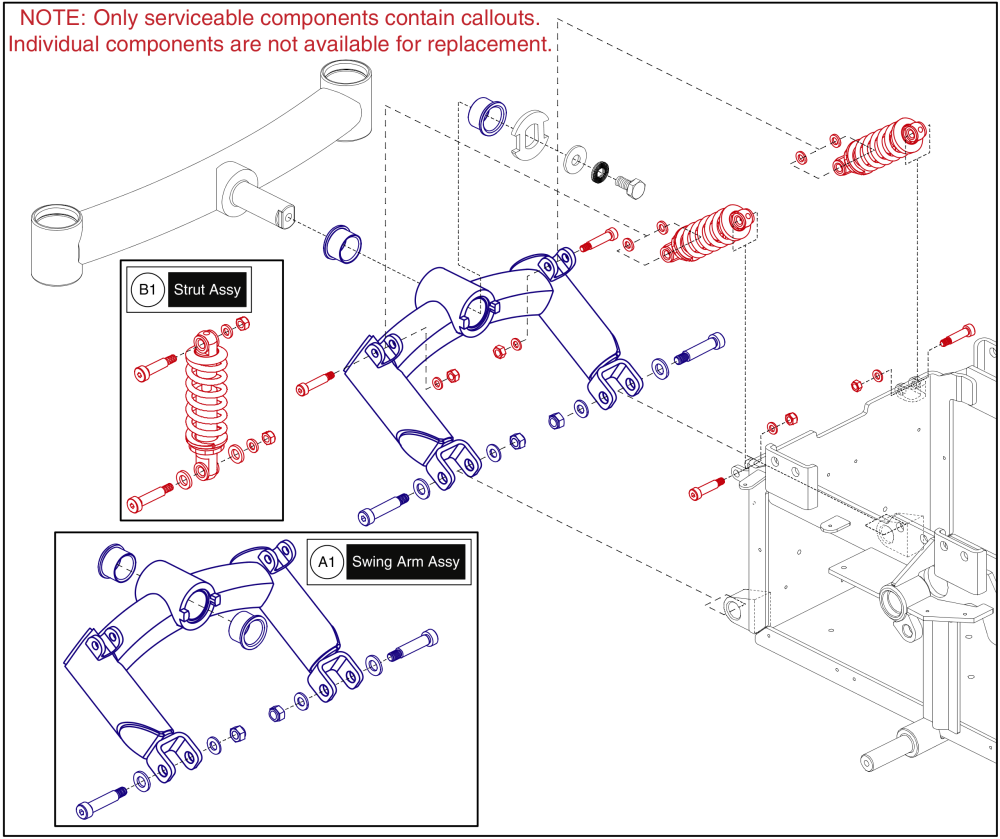 Rear Swing Arm & Strut, Edge Z / Q6 Ultra parts diagram