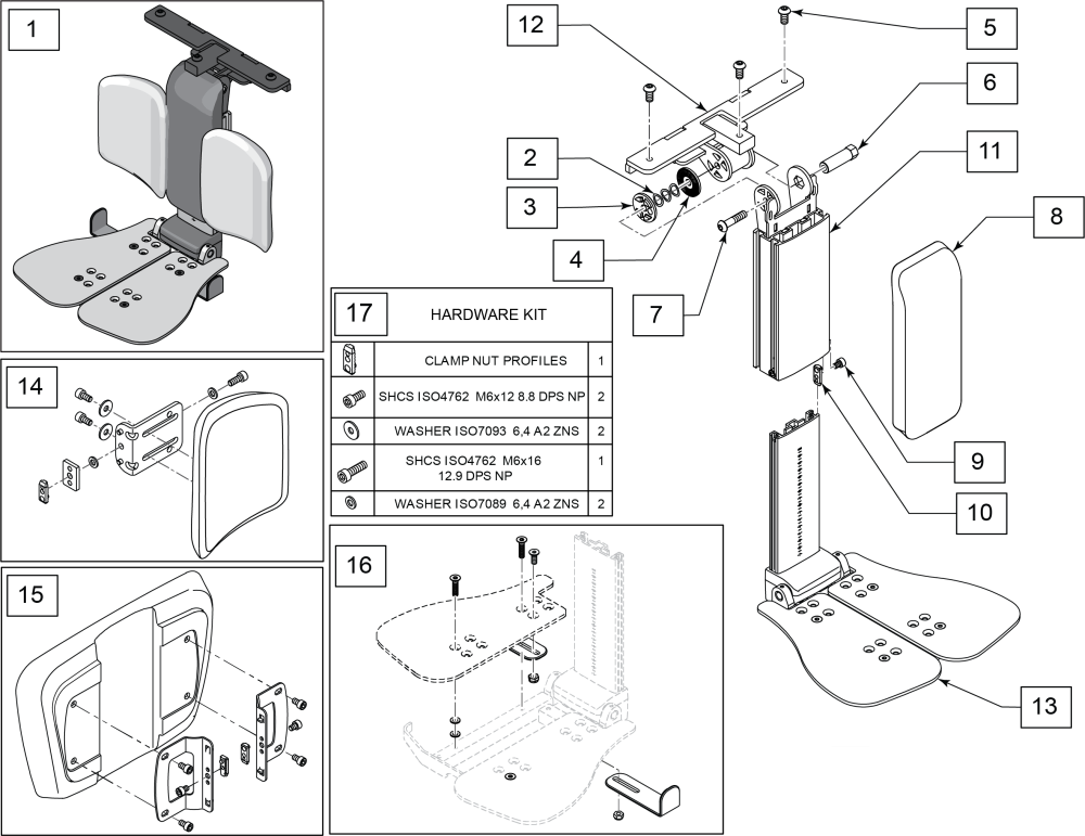 Q300m- Angle Adjustable Centermount Footrest parts diagram