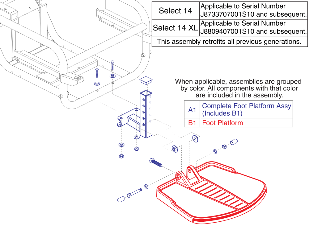 Foot Platform Assy W/ Mounting Hardware, Jazzy Select 14 parts diagram