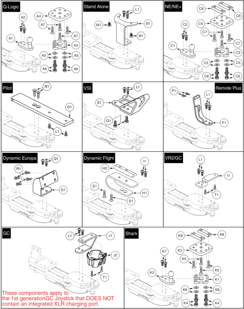 Swing-away Joystick Mount, Joystick Mounting Hardware, Version 1 parts diagram