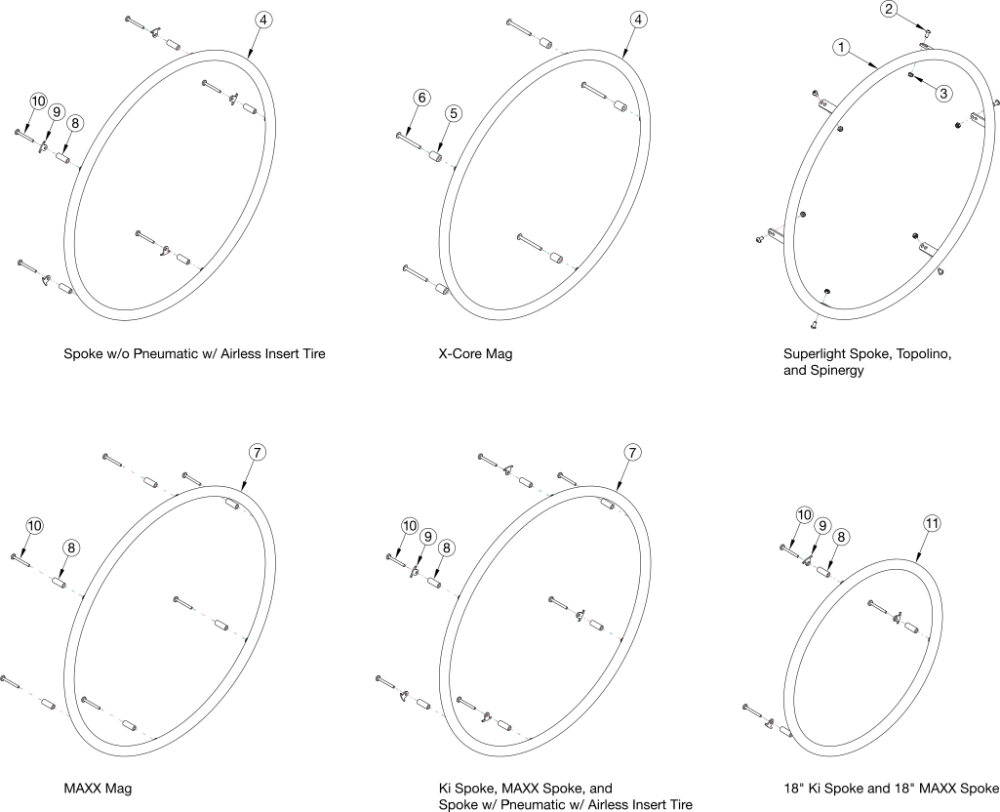 Plastic Coated Handrim parts diagram