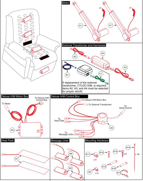 Lift Motor, Fbs, Heat And Massage parts diagram