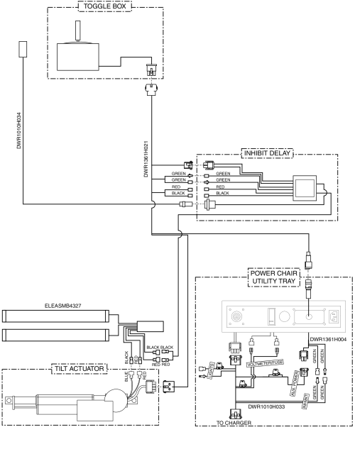 Electrical Diagram - Tilt Thru Toggle W/ Manual Recline, Remote Plus / Vsi, Jazzy1170, Gen 1 parts diagram