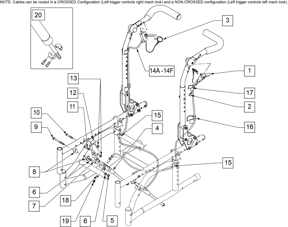Tilt Components Dual Trigger Cable W/ Angle Adj Push Handle Backpost parts diagram