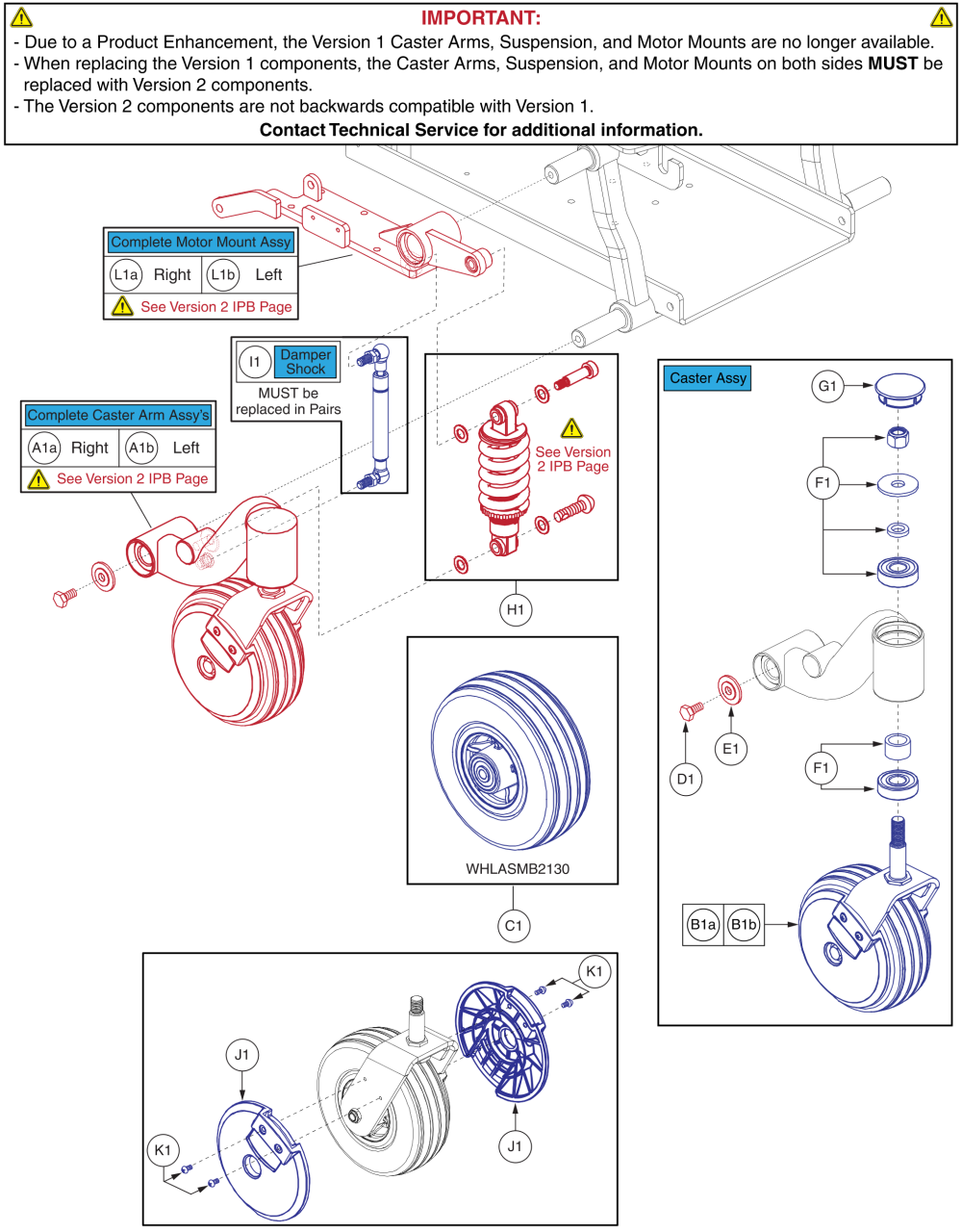 Front Caster Arm Assy, Standard Suspension, Version 1, Q6 Edge X parts diagram