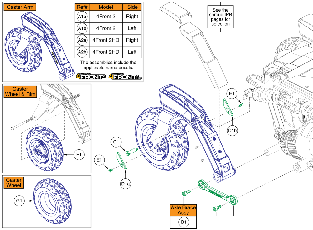 Rear Caster Arm And Wheel, 4front 2 parts diagram