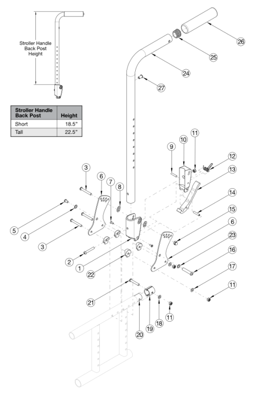 Spark Stroller Handle Back Post parts diagram