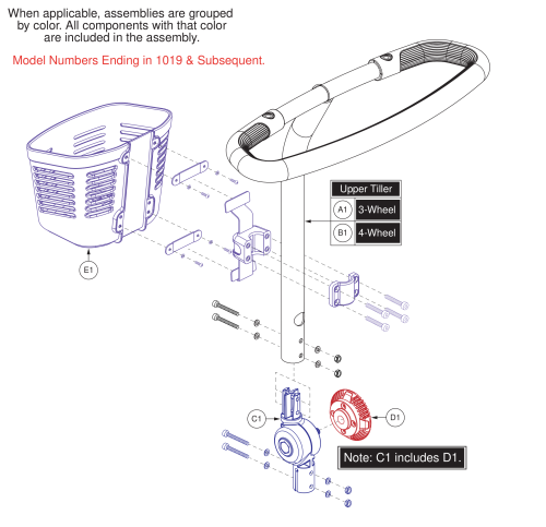 Delta Tiller (model Numbers Ending In 1019 & Subsequent) parts diagram