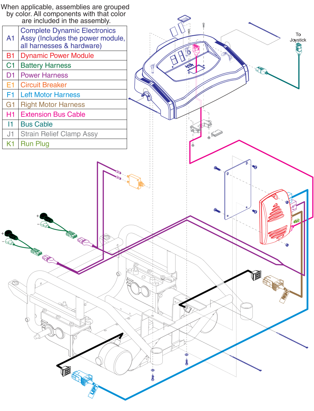 Dynamic Electronics, Power Mod, Breaker, Harness Assy's, Off-board, Jazzy Select 14 parts diagram