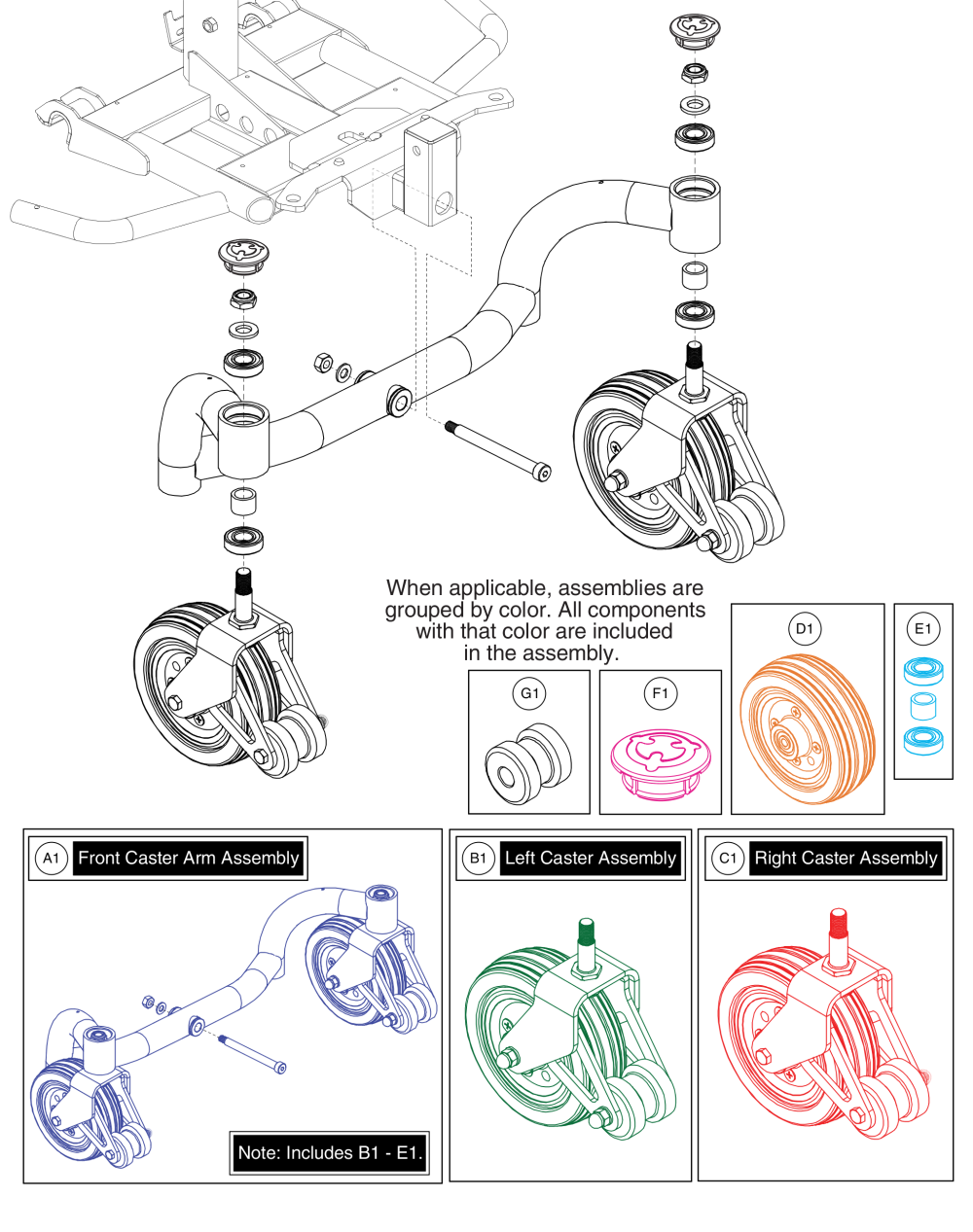 Front Caster Arm Assy parts diagram