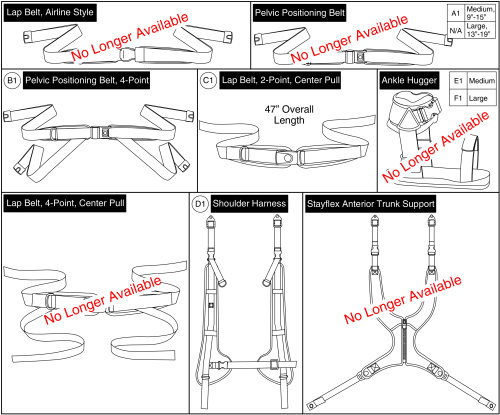 Bodypoint Positioning Components - Pelvic Belt, Ankle Hugger, Trunk Support parts diagram