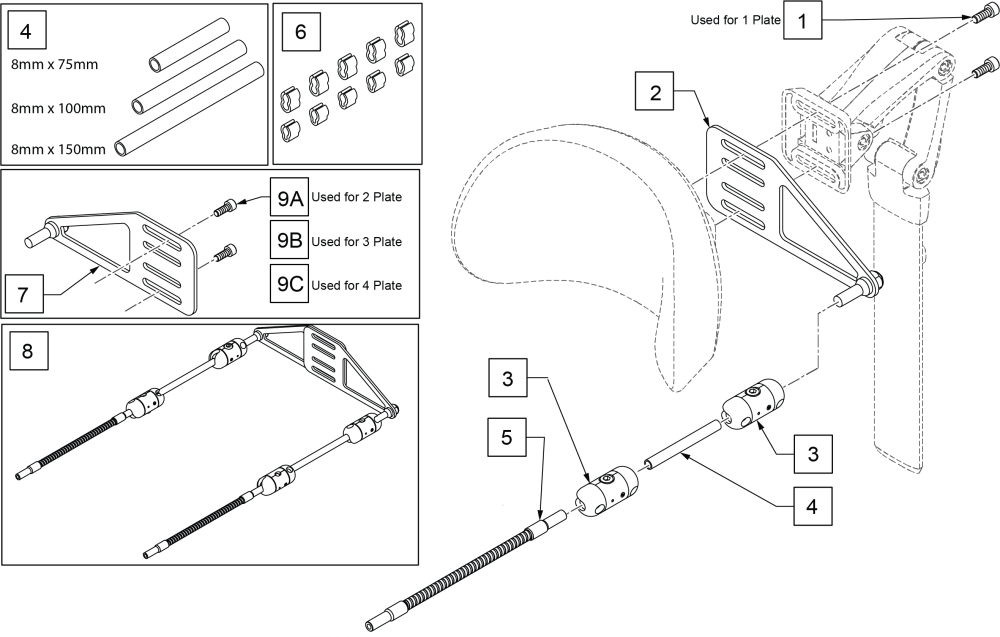 Link-it To Multi Pos Headrest Mount Fixed (1 Or 2 Switches) parts diagram