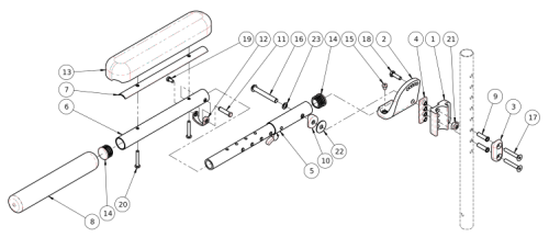 Adult Angle Adjustable Locking Extendable Flip Up Armrest parts diagram