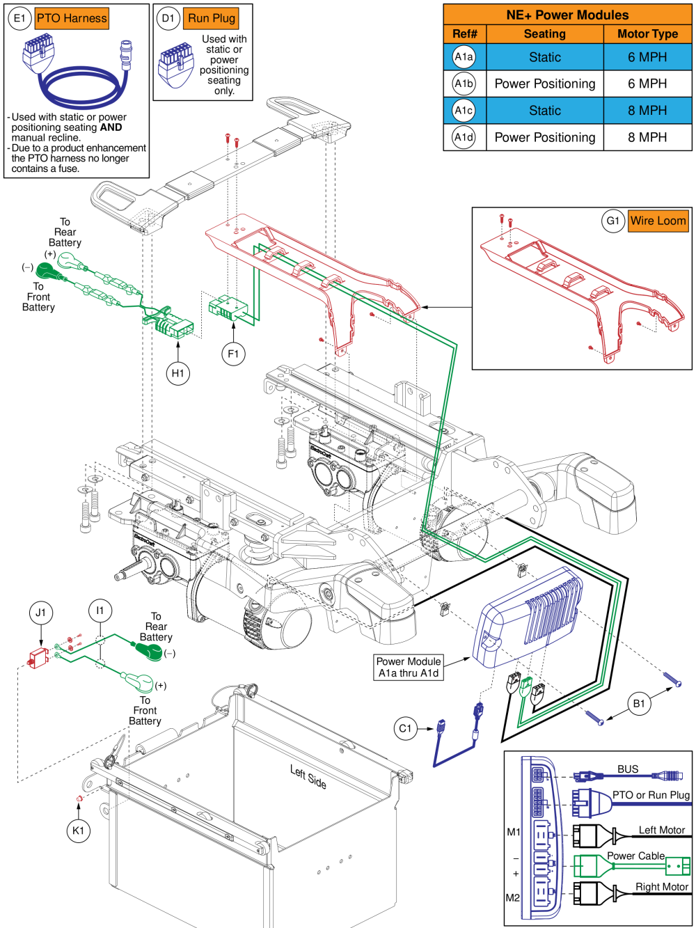 Ne+ Power Modules & Harnesses, Static / Power Seating, Rival (r44) parts diagram