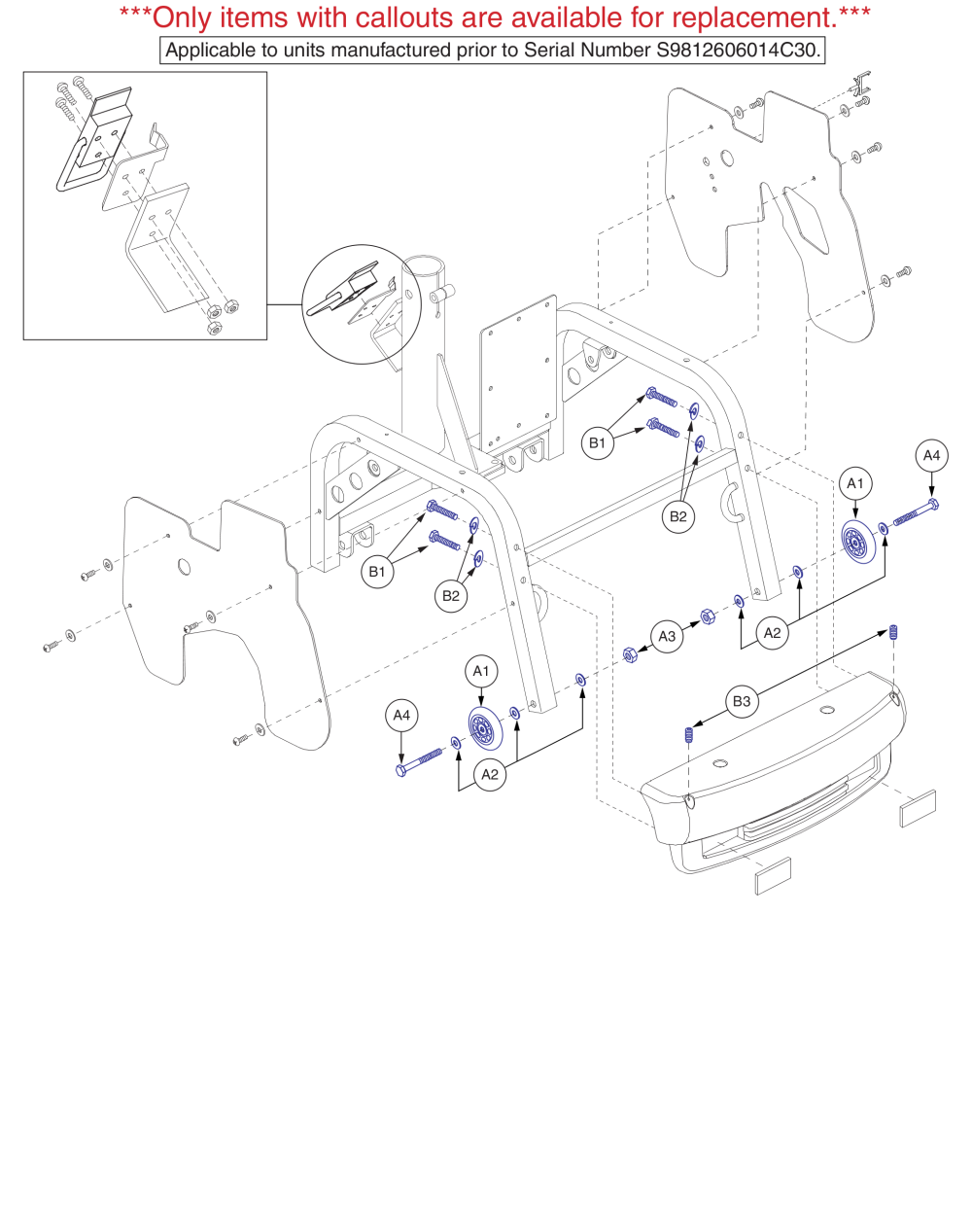 Hurricane Pmv5001 Rear Frameassy W/ Anti-tips, Hook Lock Up And Hardware (gen. 1).  (prior To S/n S9812606014c30) parts diagram