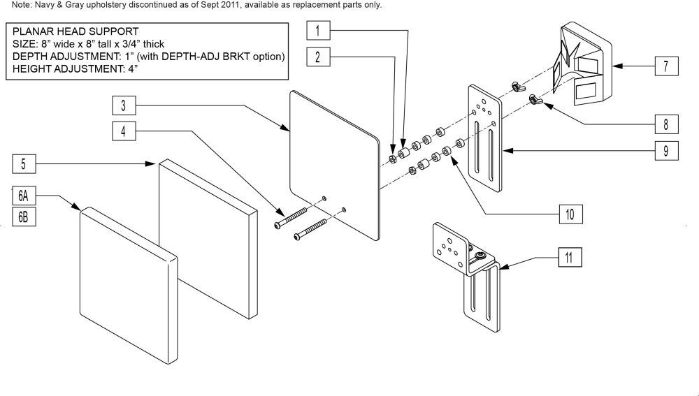 Planar Head Support parts diagram