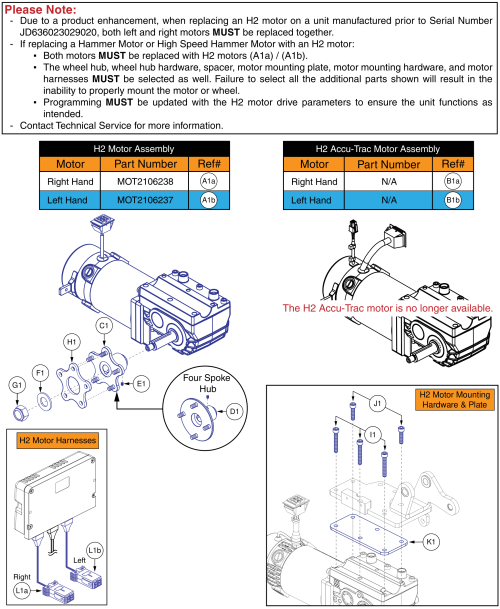 Drive Motor - H2 & H2 Accu-trac, Q6 Edge Z / Q6 Ultra parts diagram