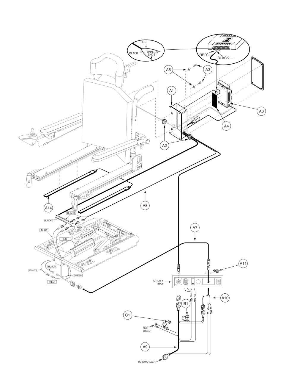 Tb1 Tilt, Remote Plus Thru Joystick, Alm On Back, Gen 1 parts diagram