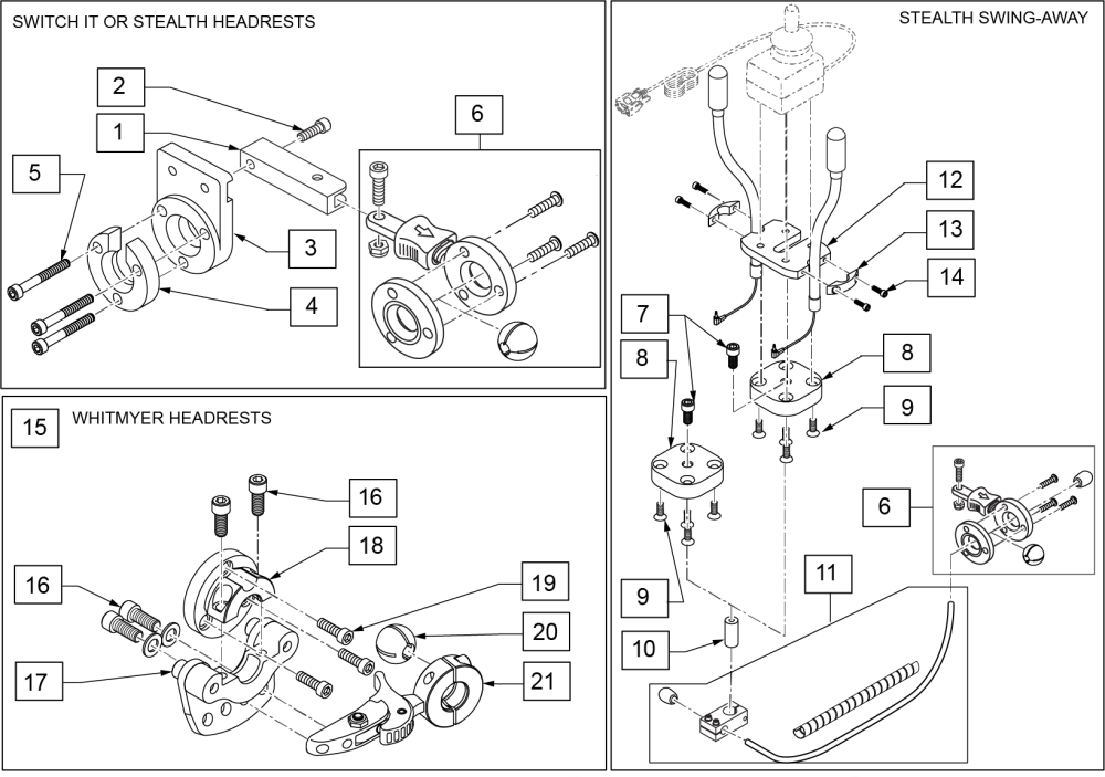 Versaseries Vg & Vg-ez Chin Control Headrest Mounting Options parts diagram