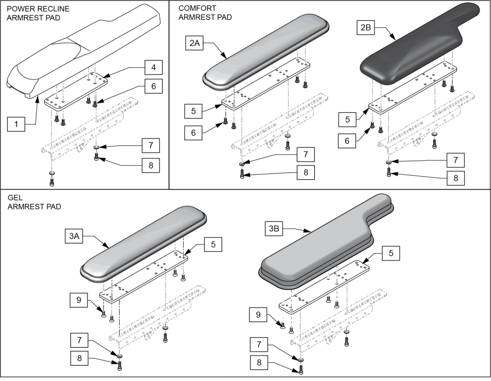 Armrest Pads For Cantilever Armrest Power Recline parts diagram