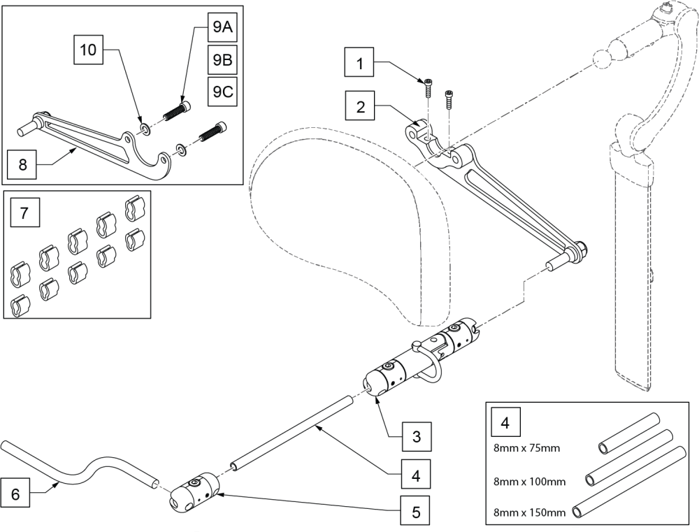 Link-it To Whitmyer Headrest Mount(chin Control Pkg) parts diagram