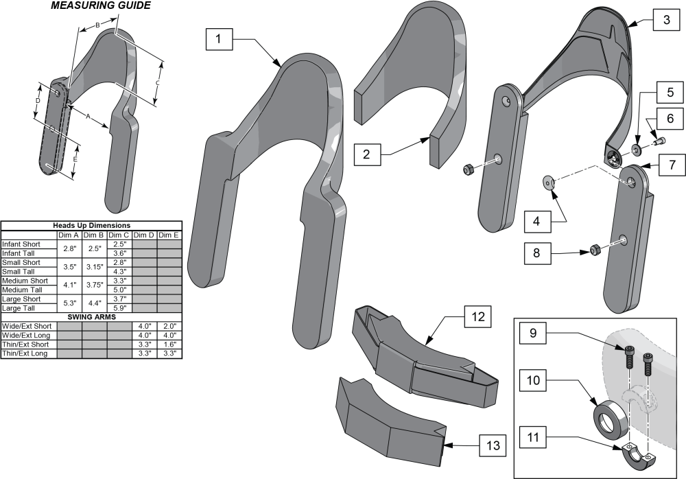 Heads Up - Fixed Arm parts diagram
