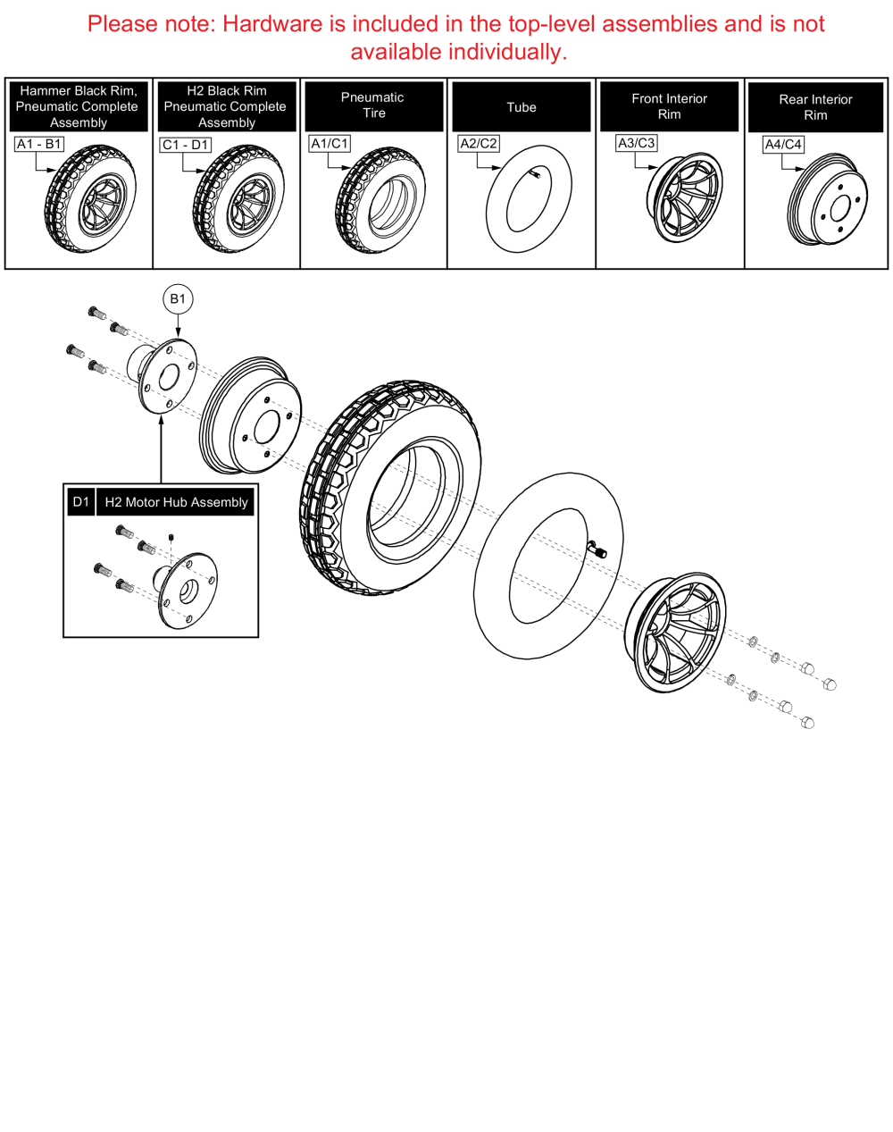 Pneumatic Wheel Assy's - 4 Spoke Hub (knobby), Q6000z parts diagram