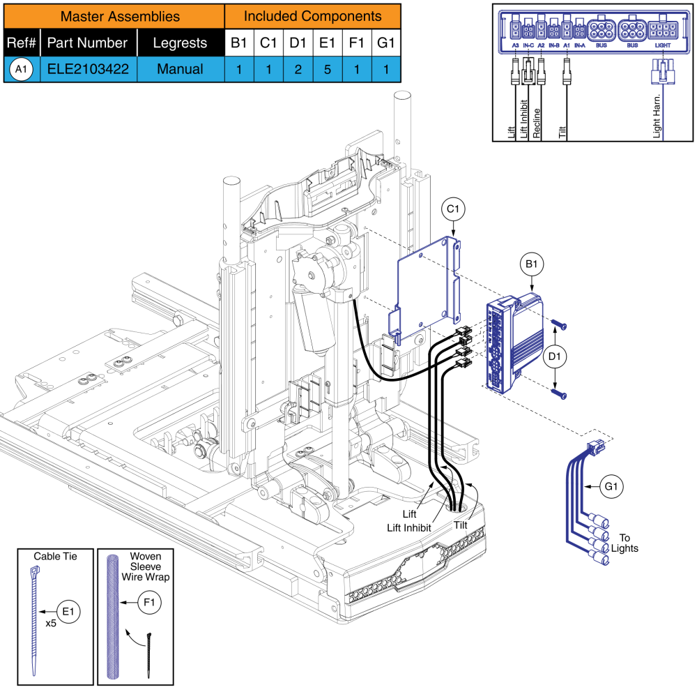 Ql3 Am3l, Tb3 Lift, Tilt, & Recline (4front Series) parts diagram