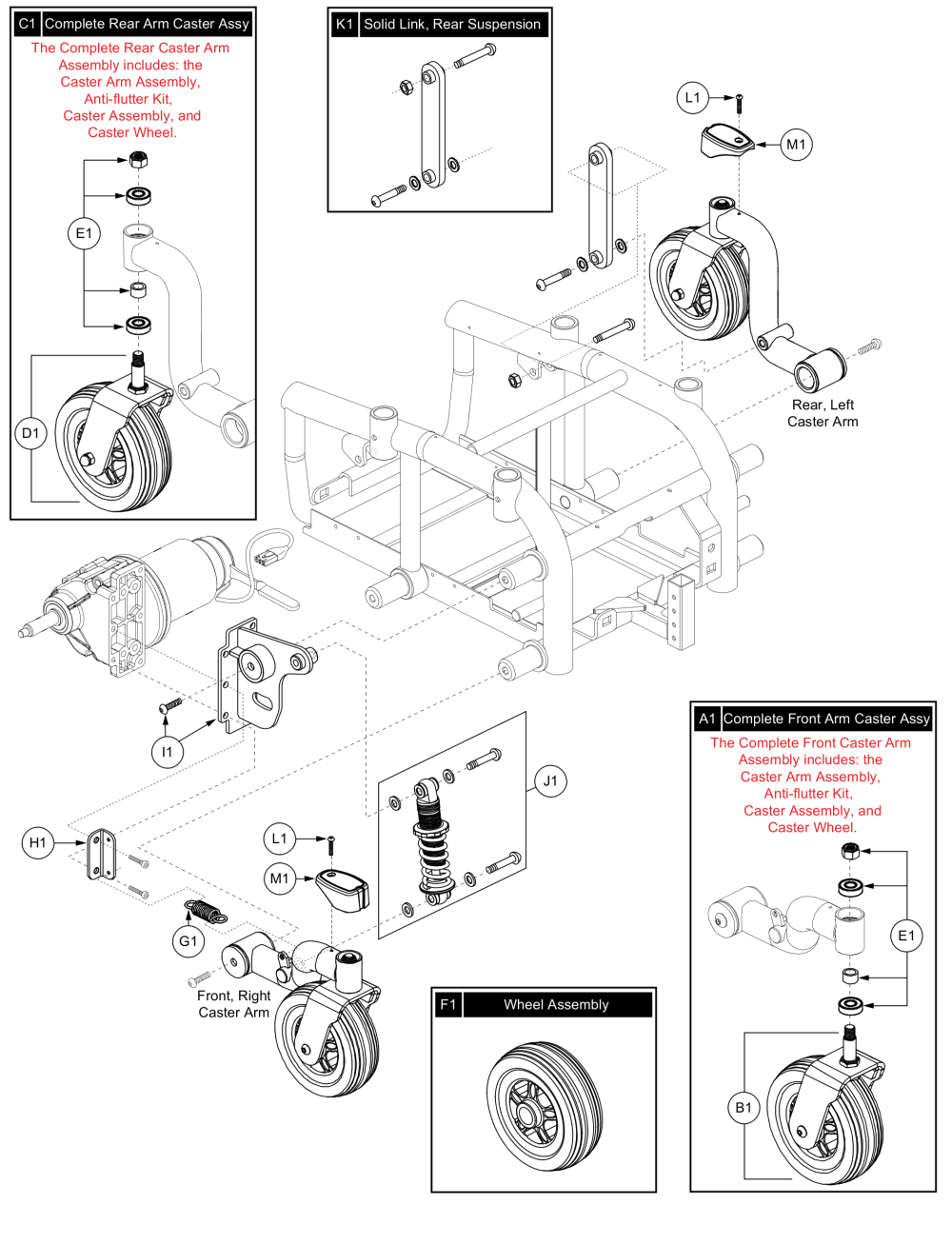 Caster Assy - Right Front, Left Rear, Jazzy 614 parts diagram
