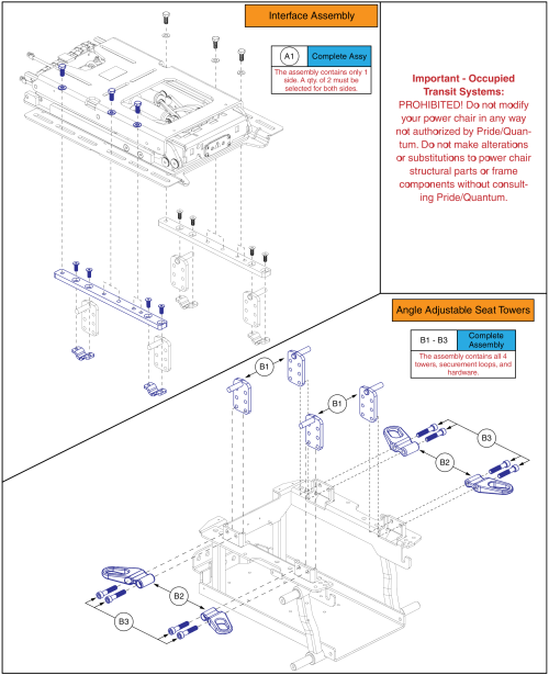 Angle Adjustable Reac Seat Interface, Q6 Edge 2.0/3 parts diagram