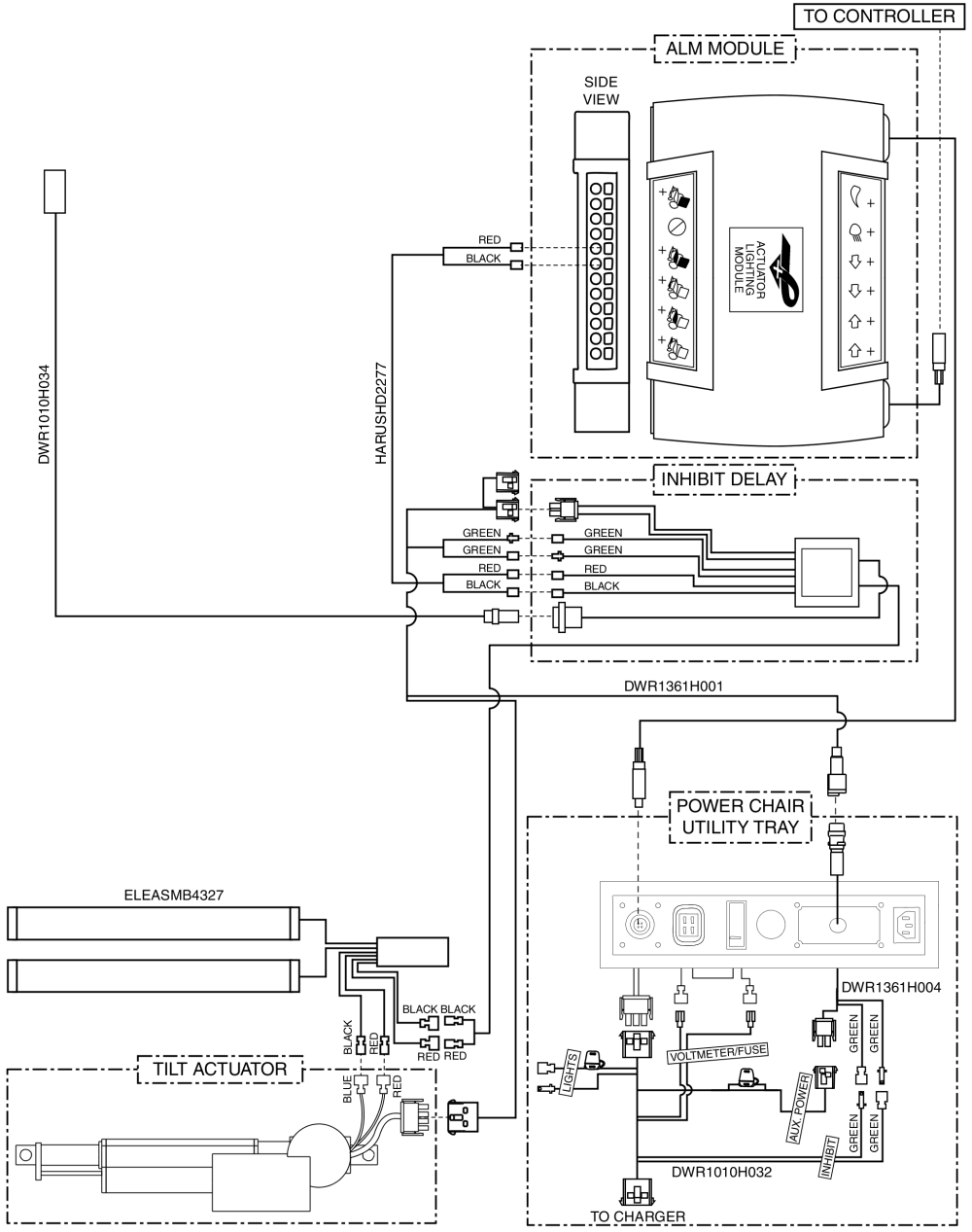 Electrical Diagram - Tilt Thru Joystick W/ Manual Recline, Remote Plus, Gen 1 parts diagram