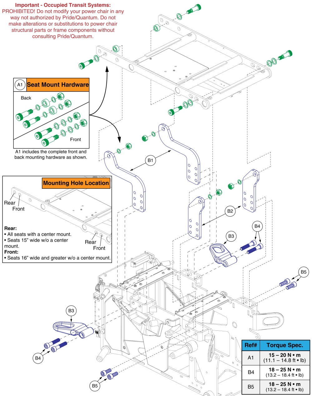 Tb Flex Static Seat Interface, Edge 3 Stretto parts diagram