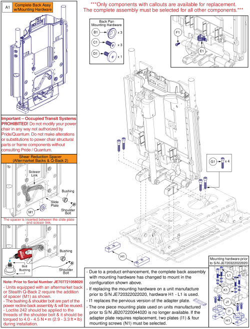 Recline Back Assy, Tb3.5 Tilt, Tb3 Redesigned Back, Wc19 parts diagram