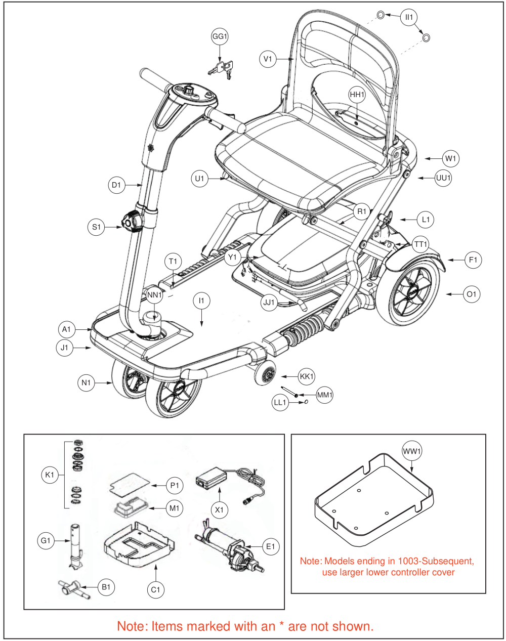 Folding Scooter W/12 Amp Battery Pack, Gogo S19 parts diagram